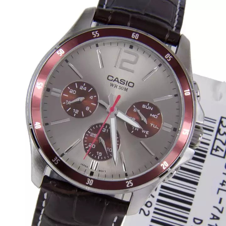 [Time Cruze] Casio MTP-1374 Multi Hands Brown Leather Strap Men Analog Watch MTP1374L-7A1 MTP-1374L