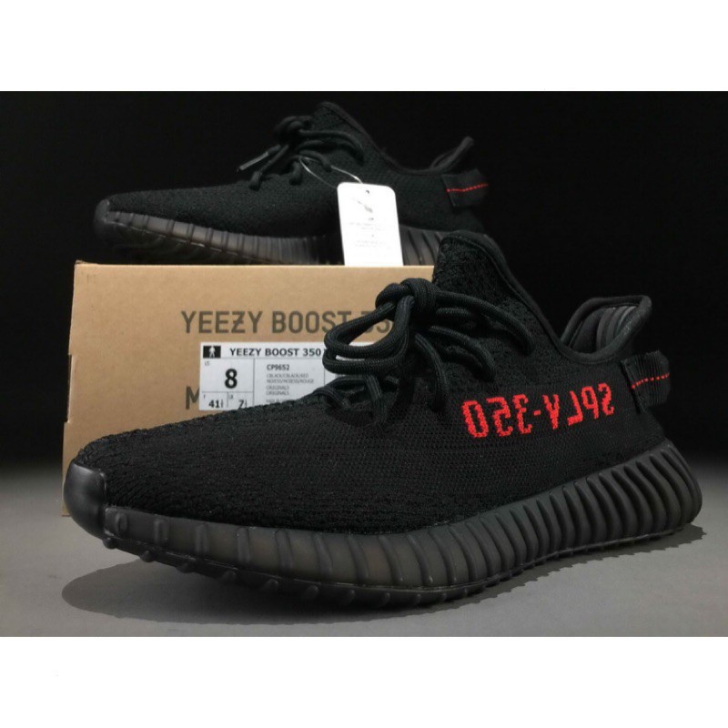 Real photo shooting Adidas Yeezy Boost 350 V2 black red knit West