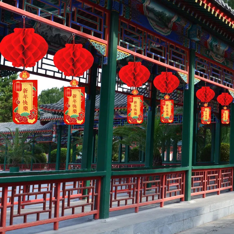 โคมไฟกระดาษ รูปรังผึ้ง ประดับพู่ยาว สีแดง สไตล์จีนดั้งเดิม สําหรับตกแต่งบ้าน เทศกาลปีใหม่ DIY - รูปที่ 3