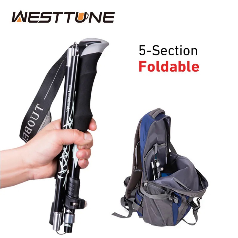 5-Section Portable Outdoor Fold Trekking Pole Walking Hiking Stick Telescopic Club For Nordic Elderl