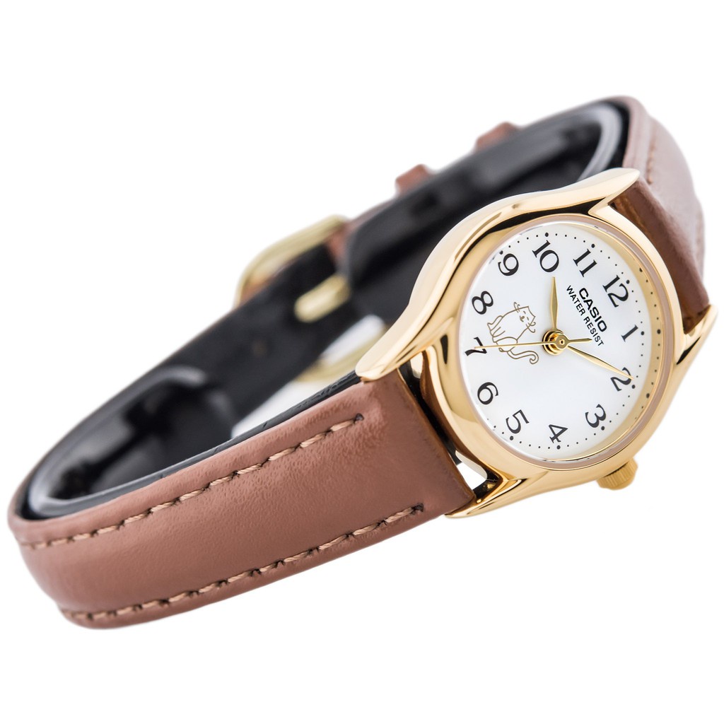 Casio LTP-1094Q-7B8 LTP1094Q-7B8 Ladies / Womens CAT on Face Watch Leather Watch