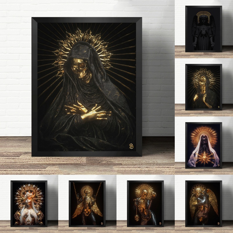 Skull Angel รูปสีดํา Skull Art ภาพวาดผ้าใบ Dark Gothic โปสเตอร์ภาพ Wall Art ภาพวาดสําหรับห้องนั่งเล่นตกแต่งบ้าน