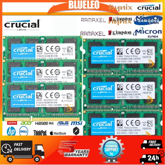 ครูเชียล Crucial 2RX8 8GB 4GB DDR3L DDR3-12800L 12800S 10600S 8500S Laptop Memory RAM แรม โน็ตบุ๊ค