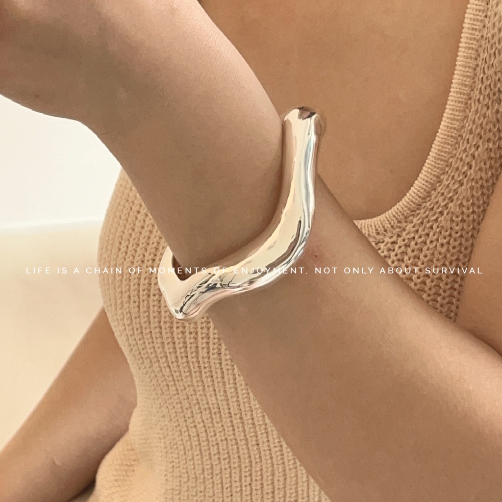 Deli สร้อยข้อมือ ประดับหินนามธรรม สีเงิน หรูหรา