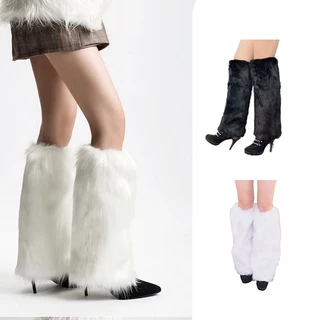 1คู่ ถุงเท้าบุตประดับขน Faux ยาว47CM แฟชั่นสตรี Boot Cover Santa Christmas ถุงเท้าบูท