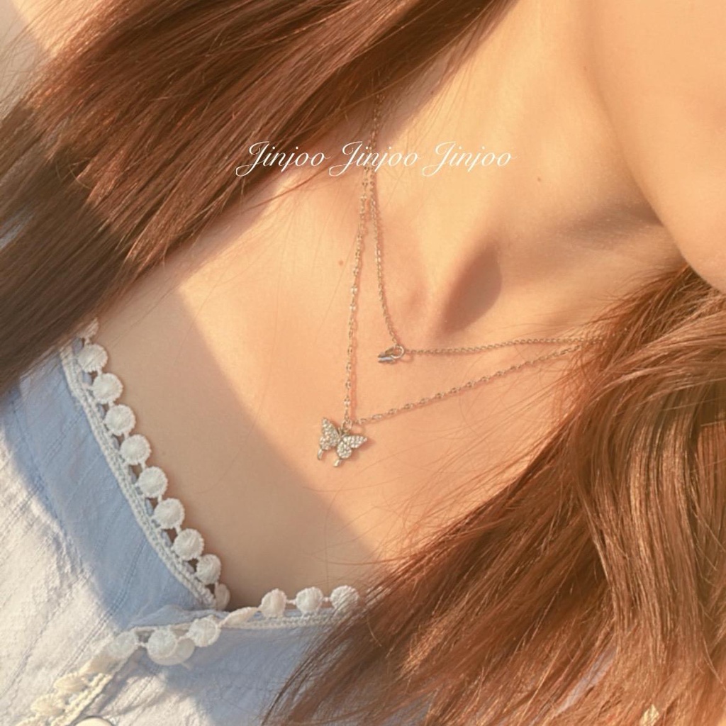 Jinjoo รหัส NA33 สร้อยคอจี้ผีเสื้อ 2 เส้น น่ารัก มินิมอล โซคิ้ววว
