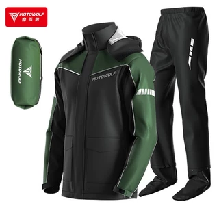 Motowolf เสื้อกันฝนมอเตอร์ไซค์ Anti-Heavy Rain Cycling Rain Pants อัพเกรดรองเท้าครอบคลุม Multi-Color Night แถบสะท้อนแสงชุด