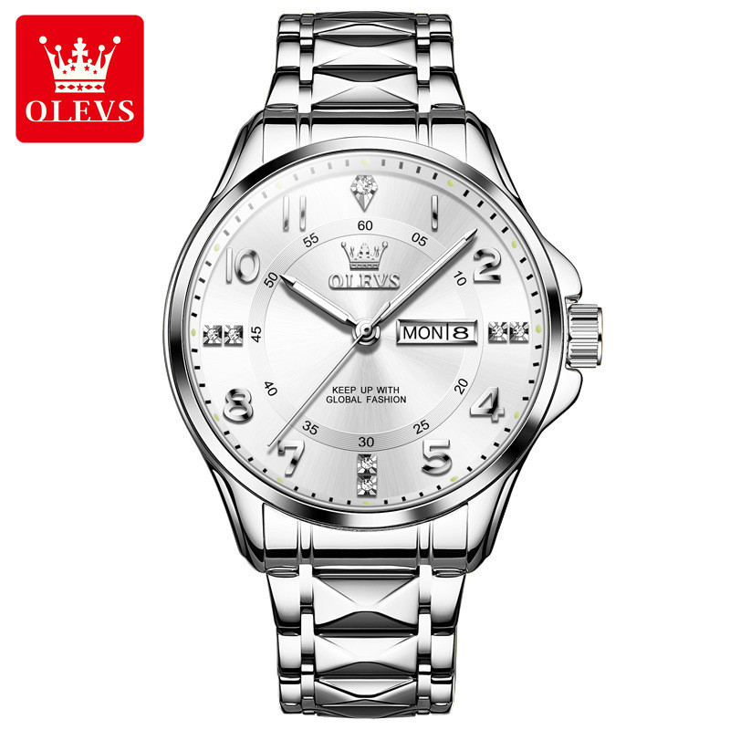 [พร้อมส่ง] Olevs 2910 นาฬิกาข้อมือควอตซ์ดิจิทัล สายสเตนเลส กันน้ํา หน้าปัดบอกเวลา ปฏิทินคู่ แฟชั่นเรียบง่าย สําหรับผู้ชาย (ฟรีกล่องนาฬิกาสวยหรู) - รูปที่ 4