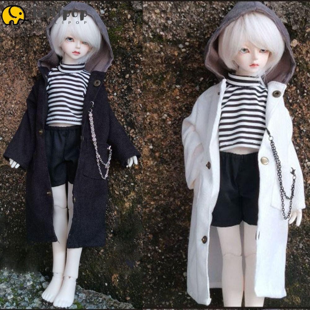 Lollipo1 ตุ๊กตา Windcoat,พร้อมโซ่Handmakeเสื้อแฟชั่น,คุณภาพสูงสีขาวและสีดําDIYอุปกรณ์เสริมตุ๊กตาHoodiesแจ็คเก็ตสําหรับ1/3 1/4 1/6 BJD 30/45/60ซม.ตุ๊กตา