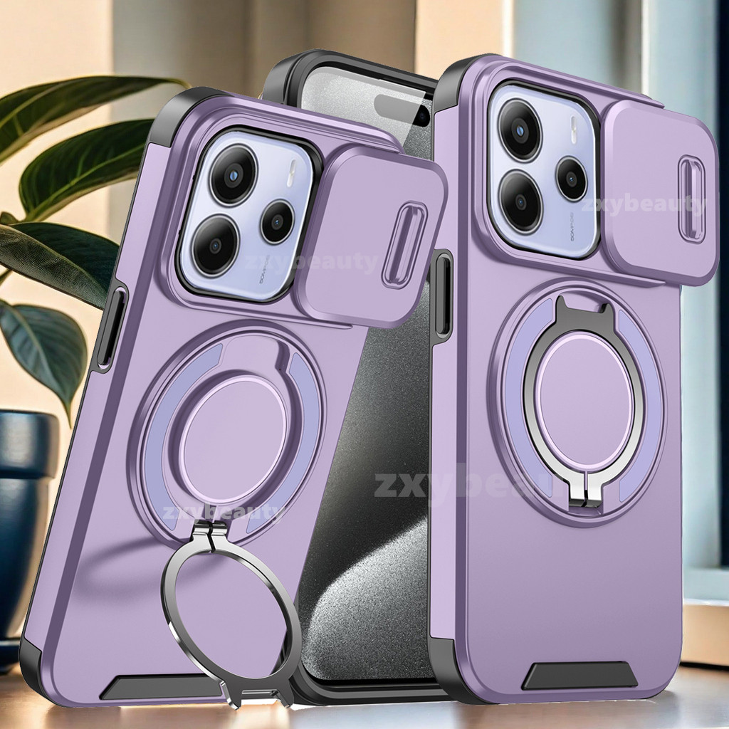 สําหรับredmiหมายเหตุ 14 Pro Plus 5G 4G 2025 กรณีเกราะกันกระแทกสไลด์ปลอกแม่เหล็กสําหรับNote14 14Pro Note14Pro 14Pro + แหวนขาตั้งโทรศัพท์ฝาหลัง