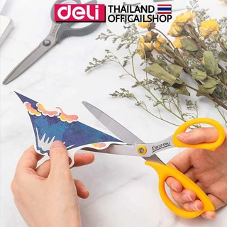 กรรไกรสเตนเลส Deli สำหรับตัดกระดาษและผ้า ขนาด 170mm (6 3/5 นิ้ว) คม ตัดขาดในครั้งเดียว ใช้ดี ทนทาน