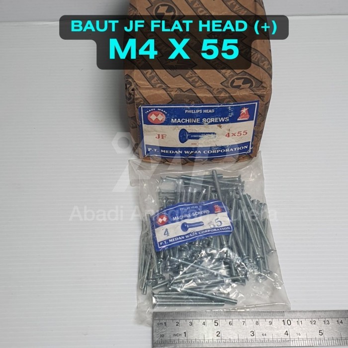 JF M4 x 55 สลักเกลียวหัวแบน ไขควง 4x55 มม. พร้อมเกลียวเต็ม (500 ชิ้น)