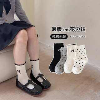 (4คู่/เซ็ต) สาวถุงเท้าผ้าฝ้ายสาวโบว์ลายจุดลูกไม้ถุงเท้าอเนกป…