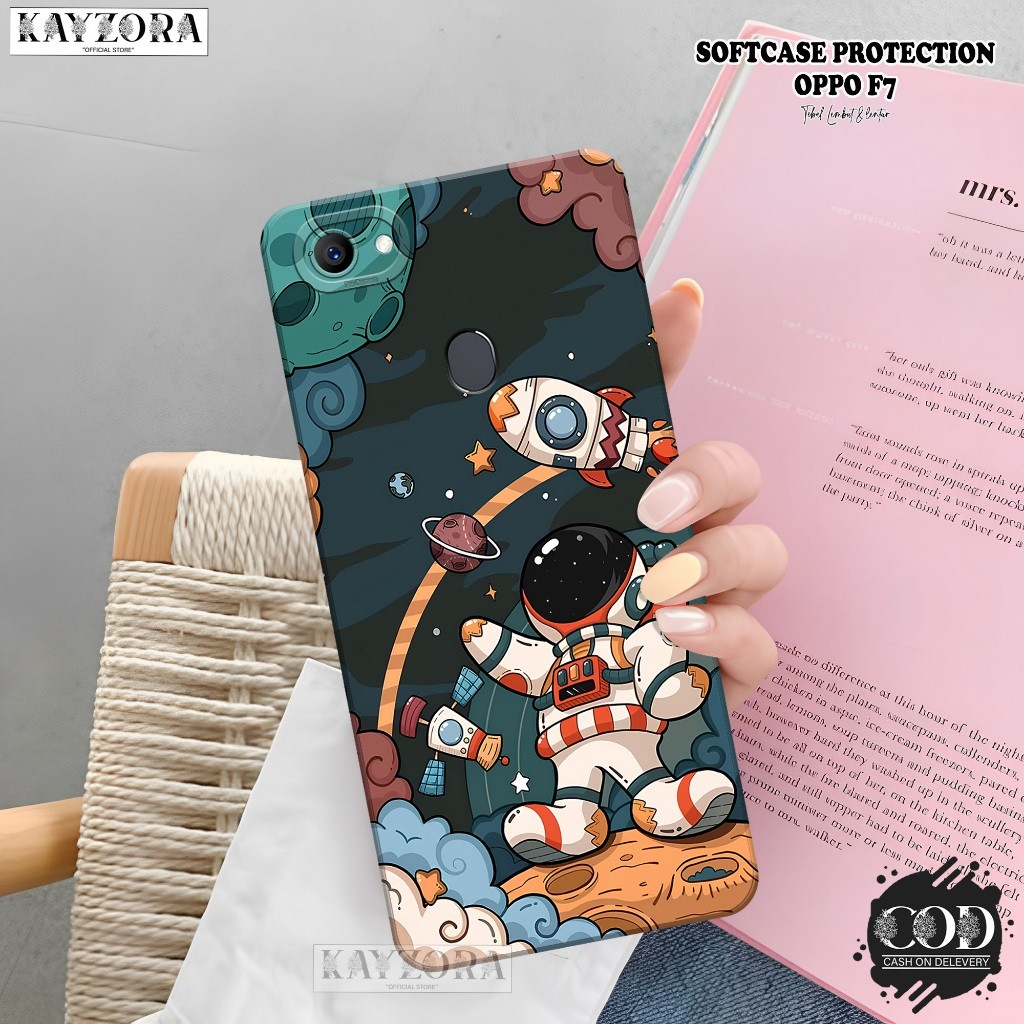 HP เคส OPPO F7 ล่าสุด - KAYZORA - เคสแฟชั่นนักบินอวกาศ - เคส OPPO F7 - กล้อง Pro Tpu Silicone - OPPO