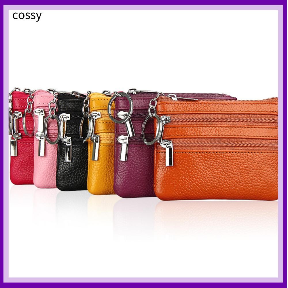 Cossy กระเป๋าใส่เหรียญเงิน,สวมใส่กันน้ําบัตรเครดิต Holoder,ทนทานซิป PU หนังพร้อมพวงกุญแจกระเป๋า Maiden