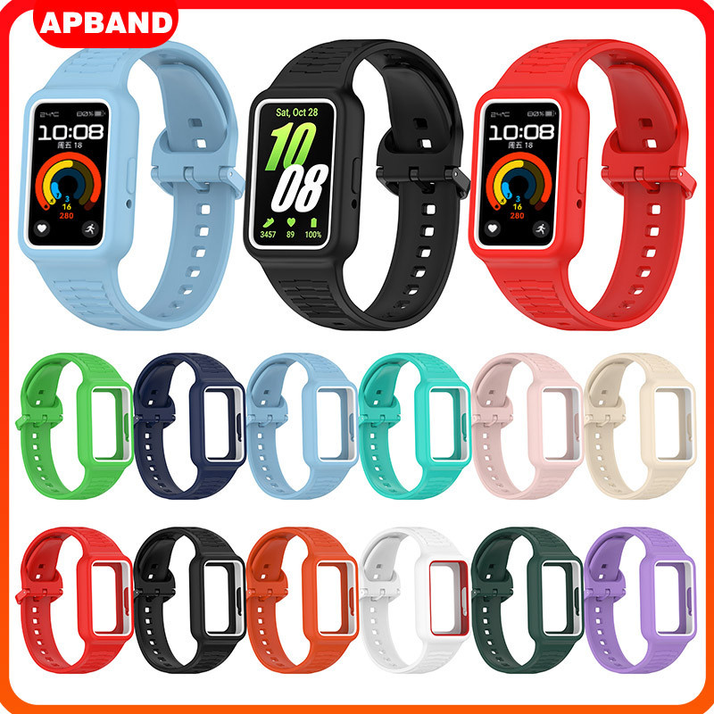นาฬิกาข้อมือ for Samsung Galaxy Fit 3 / Huawei Band 10 9 8 7 NFC ยางกีฬา Hand Ring Screen Protector Cover กันชน