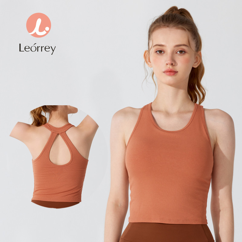 Leorrey-เสื้อกล้ามกีฬาสำหรับออกกำลังกายโยคะแบบมีขอบ เสื้อกั๊กวิ่งแบบยืดหยุ่นสูงพร้อมแผ่นรอง
