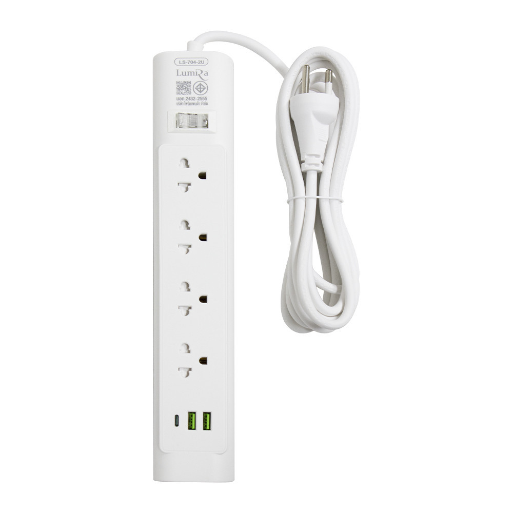 LUMIRA LS-704/2U ปลั๊กไฟ 4 เต้ารับ 2USB 1USB-C สวิตช์รวม สายยาว 3M รับประกัน 3 ปี ราคา ถูกที่สุด ดีลบีเคเค แกลเลอรีภาพที่ 7