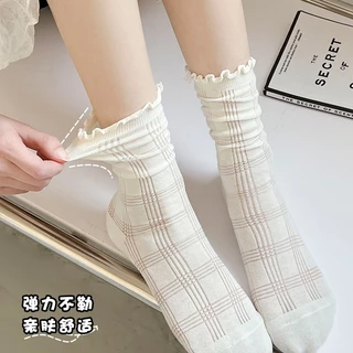 ถุงเท้ากลางหลอดผู้หญิง Agaric Edge jk สไตล์ญี่ปุ่น_preppy ดูดซับเหงื่อ ระบายอากาศ
