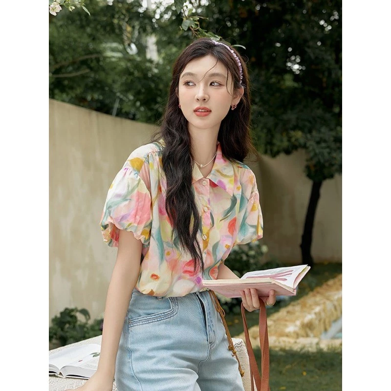 เสื้อครอปแขนตุ๊กตาลายดอกไม้ แฟชั่นผู้หญิง thumbnail 4