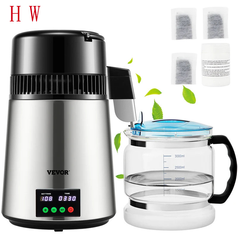 VEVOR 4L Water Distiller Purifier Filter 1 L/H Disilling Speed Dispenser ขวดดื่ม Softener หน้าจอสัมผ