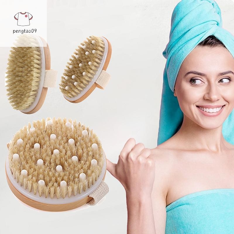 Pengtao09 1 ชิ้น Exfoliating ไม้ Body Massage แปรงอาบน้ําขนธรรมชาติ Soft SPA Woman Man Skin Care Wet Dry Body Brush ใหม่ ราคา ถูกที่สุด ดีลบีเคเค