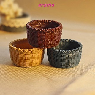 Aroma ตะกร้าหวายเรซิ่น ขนาดเล็ก สามสี แฮนด์เมด สําหรับตกแต่งบ้านตุ๊กตา 1/12