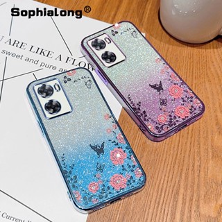 เคสโทรศัพท์มือถือแบบนิ่ม ลายดอกไม้ ระยิบระยับ สําหรับ OPPO A57 A77 A77S A57S A57E A56S CPH2387 Realme V23 V23i