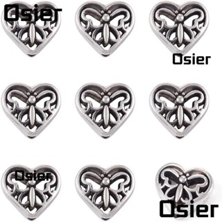 Osier1 จี้ลูกปัดสเปเซอร์ รูปหัวใจ โลหะผสมสังกะสี สีเงิน สําหรับทําเครื่องประดับ