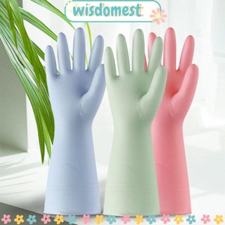 Wisdomest ถุงมือยาง สีพื้น ยางนิ่ม กันน้ํา ใช้ซ้ําได้ สําหรับทําความสะอาดจาน