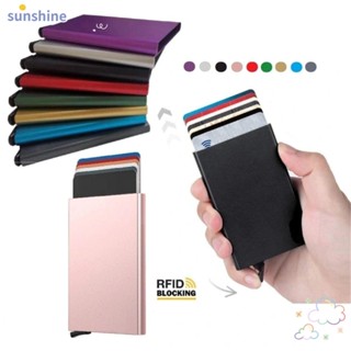 Ssunshine RFID กระเป๋าสตางค์ กระเป๋าใส่บัตร อัตโนมัติ บล็อก RFID สําหรับผู้ชาย