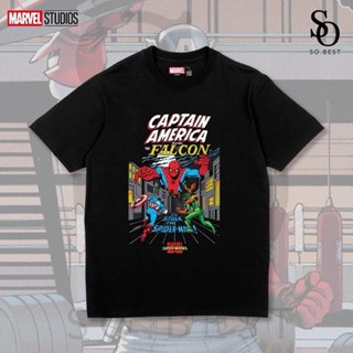 SO.BEST เสื้อยืด Spi VS Captain &amp; Falcon ผ้าสีดำ สกรีนหน้า ลิขสิทธิ์แท้ มาร์เวล