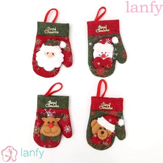 Lanfy ถุงมือคริสต์มาส ลายซานตาคลอสน่ารัก สําหรับตกแต่งบ้าน