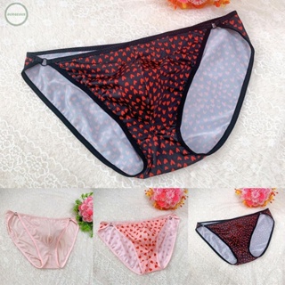 GORGEOUS~Mens Ice Silk Bulge Pouch Briefs Underwear Underpants Pink/Black Love Print