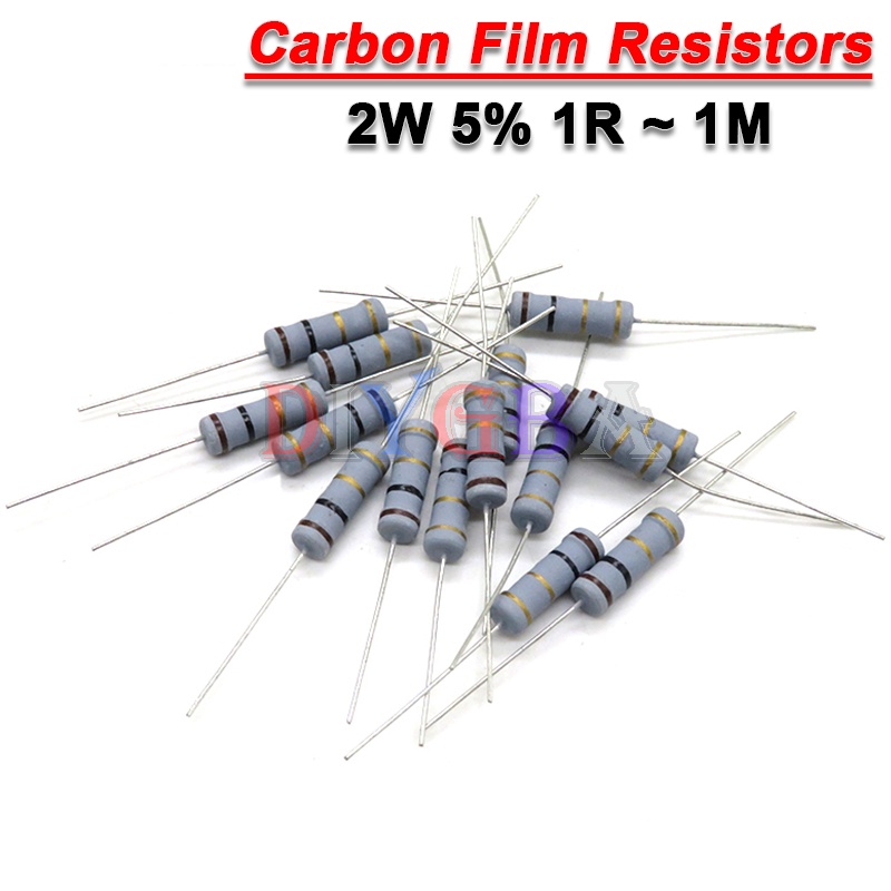 20PCS ตัวต้านทานฟิล์มคาร์บอน 2W 2.2R 4.7R 10R 22R 47R 100R 220R 470R 1K 10K 100K 2.2K 4.7K 10K 22K 4
