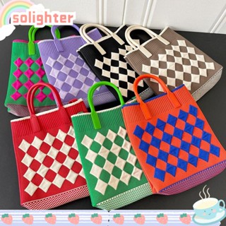 Solighter กระเป๋าถือ ผ้าถัก ความจุเยอะ สีตัดกัน สําหรับนักเรียน