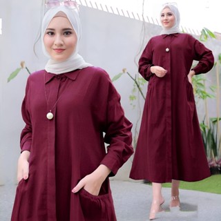 - Pamela Midi Dress Gamis Muslim Women Polo Linen Polos Basic All Size Fit To XL Besar Pregnant หญิงตั้งครรภ์ที่เป็นมิตรกับหญิงตั้งครรภ์