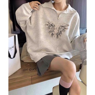 เสื้อกันหนาว คอปกตั้ง แต่งซิป สีมัดย้อม สไตล์อเมริกัน สําหรับผู้หญิง