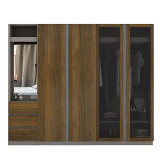 [กทม. 3-5 วัน ส่ง] Koncept furniture ตู้เสื้อผ้าบานเปิด รุ่น Blox สีไม้เข้ม (250x60x210 ซม.)