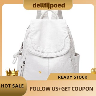 【dellfijpoed】กระเป๋านักเรียน กระเป๋าเป้สะพายหลัง หนังนิ่ม สีขาว สําหรับผู้หญิง