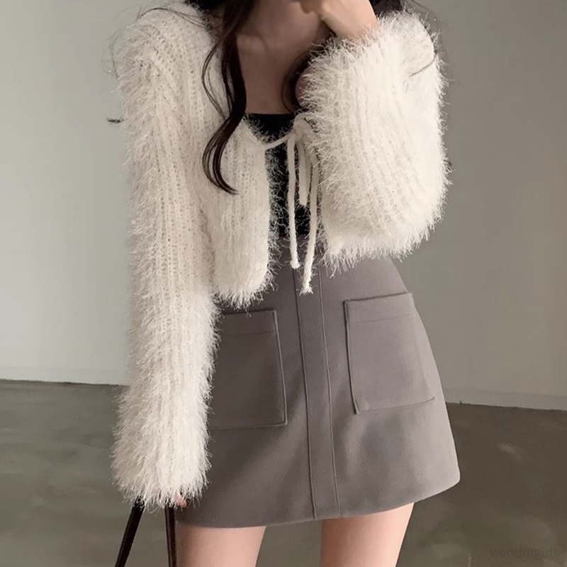 เสื้อคาร์ดิแกนกันหนาว ผ้ากํามะหยี่ แบบนิ่ม และกลูตินัส ทรงหลวม สีพื้น สําหรับผู้หญิง