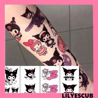 Lilyescub สติกเกอร์รอยสัก ลายการ์ตูนคิตตี้ เมโลดี้ กันน้ํา สําหรับติดต้นขา