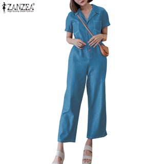 Zanzea ชุดจั๊มสูท แขนสั้น ทรงหลวม สีพื้น แฟชั่นสไตล์เกาหลี สําหรับผู้หญิง