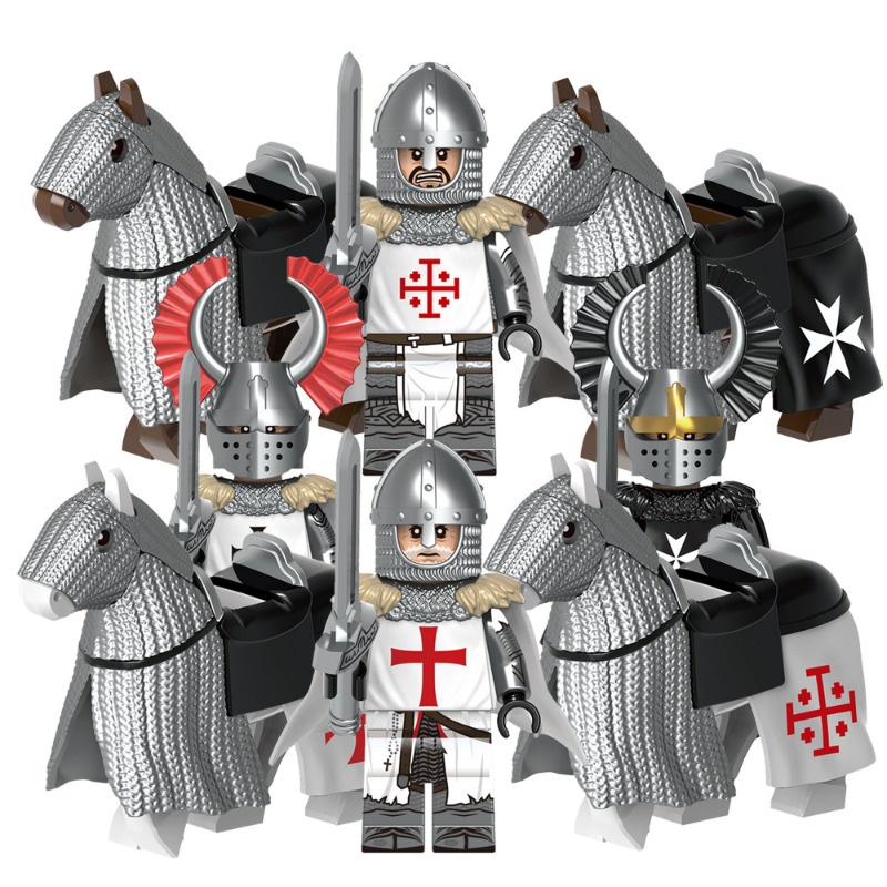 ฟิกเกอร์ Teutonic Knights Hospitaller Templar War Horse Medieval Soldiers ขนาดเล็ก ของเล่นสําหรับเด็