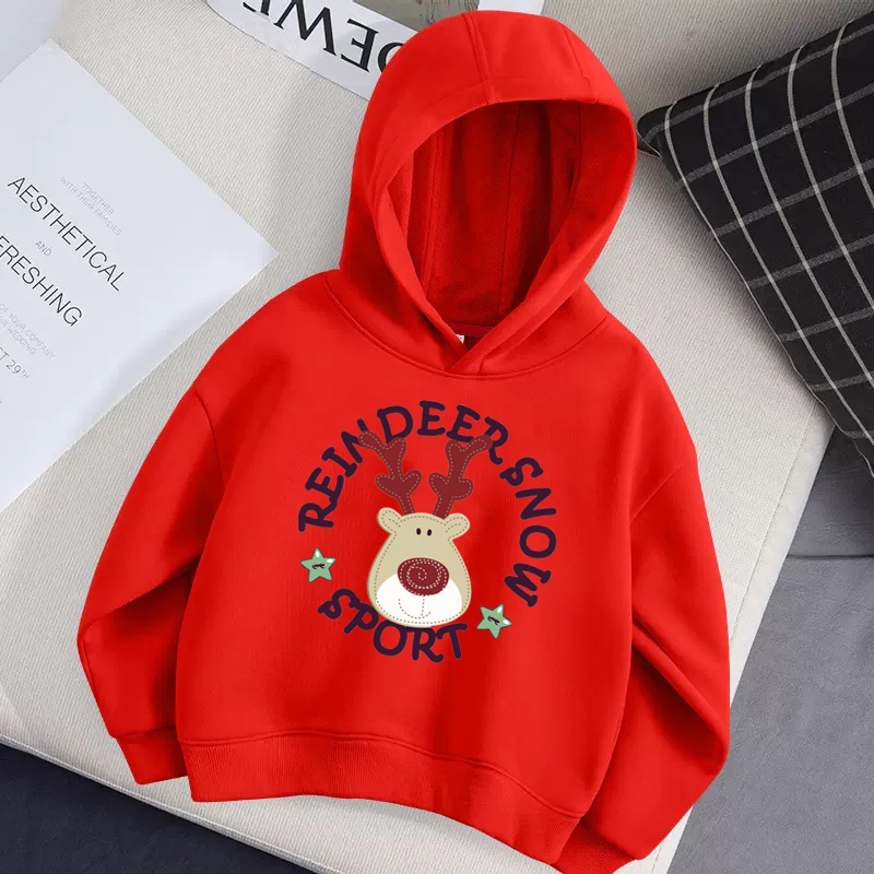 เสื้อกันหนาวลําลอง ผ้าฝ้าย มีฮู้ด ลายกวางคริสต์มาส สําหรับเด็กผู้ชาย-ซานตาคลอส