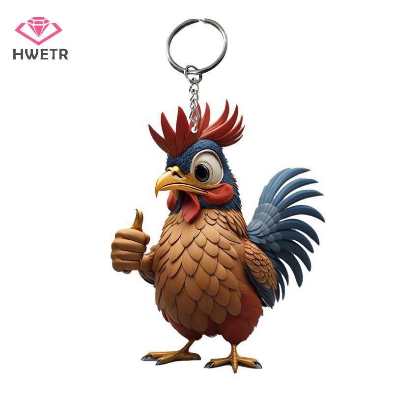 Hwetr พวงกุญแจอะคริลิค จี้รูปสัตว์ ไก่ ไก่ สร้างสรรค์ สําหรับตกแต่งต้นคริสต์มาส รถยนต์