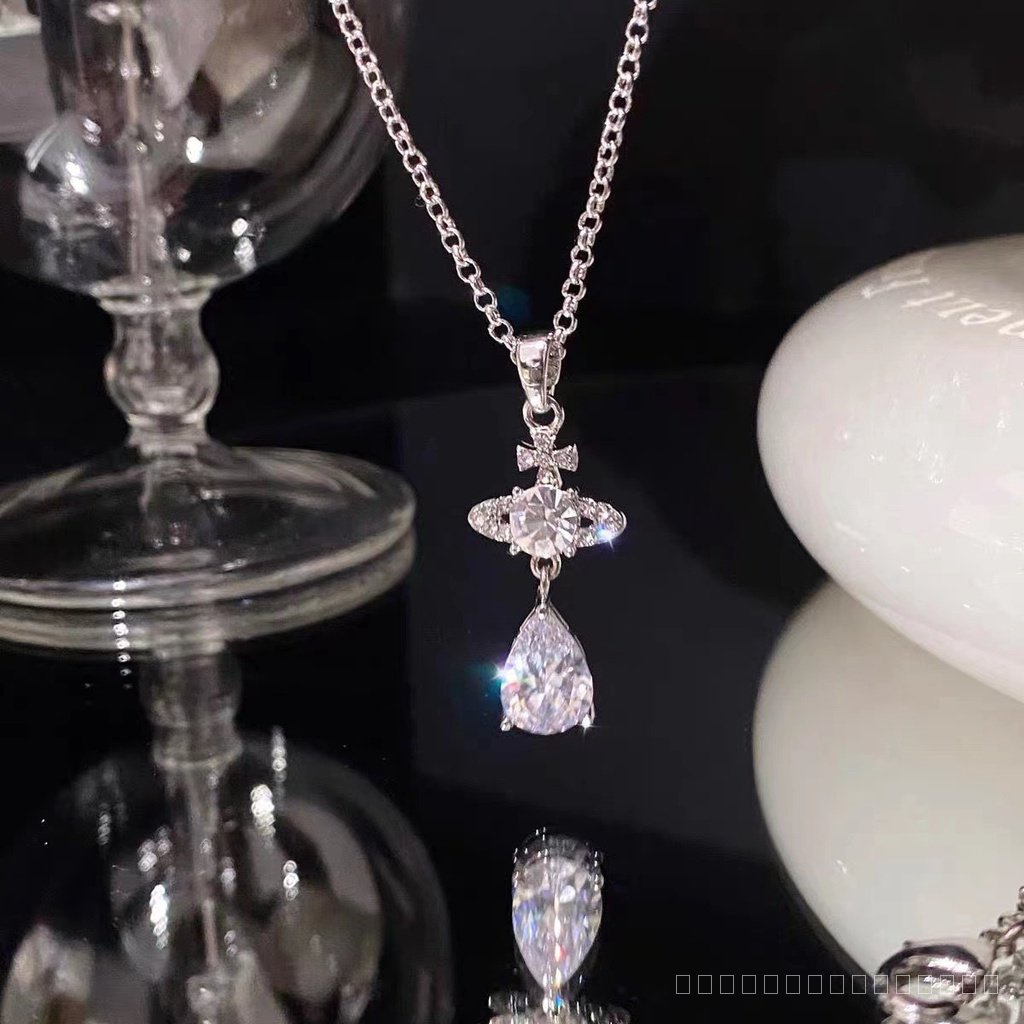 Water drops Saturn necklace Women's Light luxury niche advanced feeling cold wind clavicle chain necklace light luxury 8RJ7
