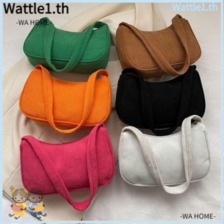 Wttle กระเป๋าถือ กระเป๋าสะพายไหล่ ผ้าลูกฟูก มีซิป สีพื้น สไตล์วินเทจ สําหรับสตรี