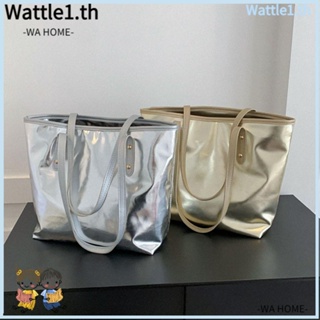 Wttle กระเป๋าสะพายไหล่ลําลอง หนัง PU ทรงโท้ท ขนาดใหญ่ จุของได้เยอะ สีเงิน สําหรับสตรี