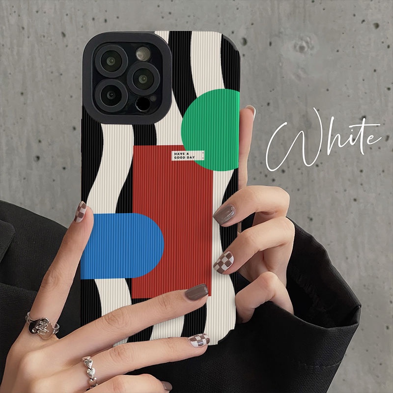 เคสโทรศัพท์มือถือหนังแกะนิ่ม กันกระแทก ลายคลื่น สามสี สําหรับ iPhone 15Promax 14Promax 11Promax 12 13 15 6 7 8Plus XR xMax